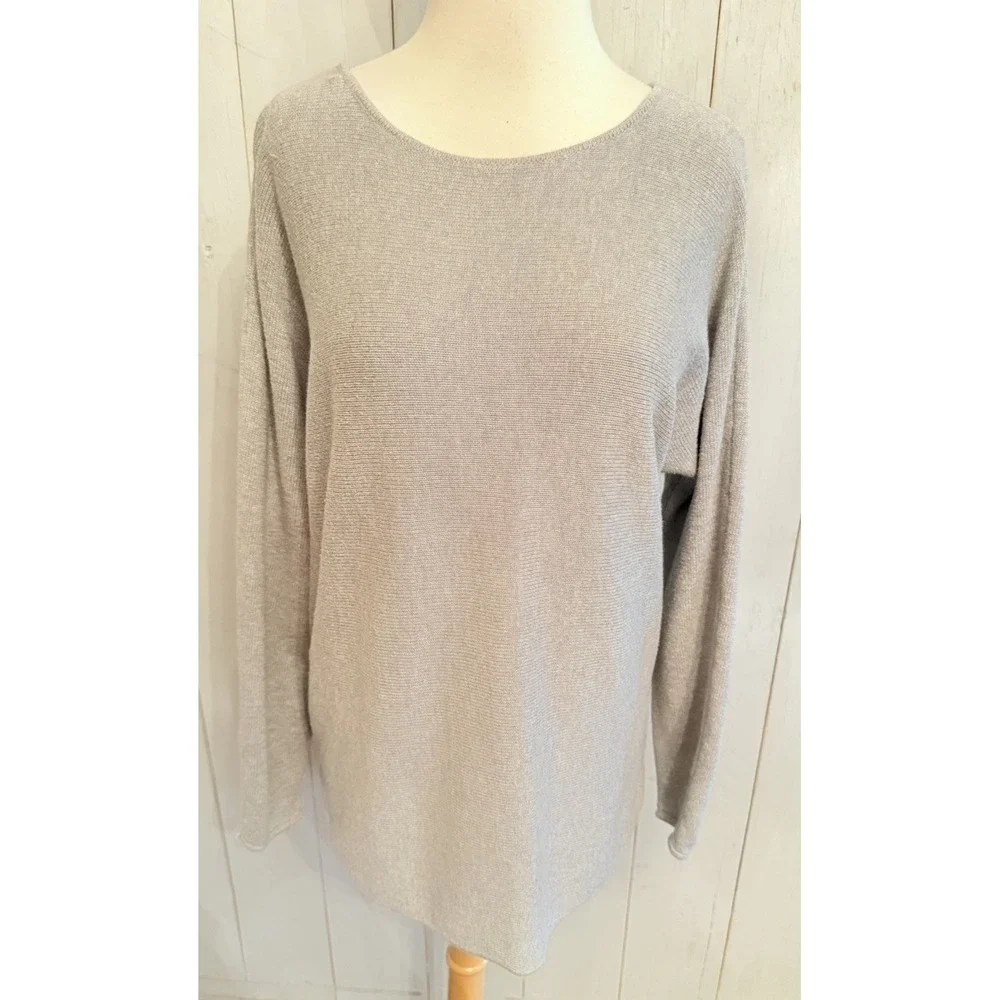 Michael Kors Sz-Lg Shirttail Hem Side Slits Zip Back Long Sleeve Sweater Grey‎
